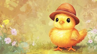 戴帽小黄鸡的春日萌趣瞬间