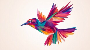 彩色几何风飞翔的蜂鸟