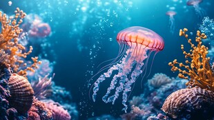梦幻海底的水母悠然游动