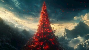 梦幻红色参天圣诞树景观