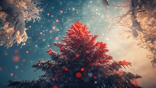 冬日红杉雪景梦幻画面