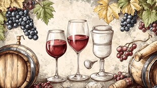 复古风葡萄酒主题静物画