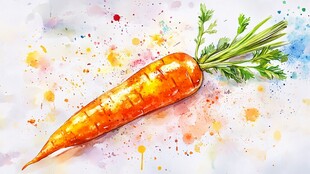 水彩绘就的鲜胡萝卜