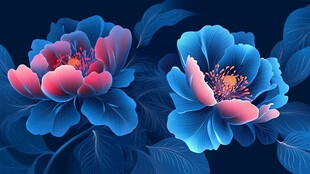 梦幻蓝粉牡丹花绽放