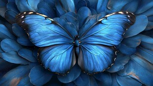 梦幻蓝蝶栖于蓝花之上