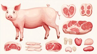 猪及猪肉部位插画展示