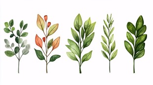 手绘清新植物枝叶组合