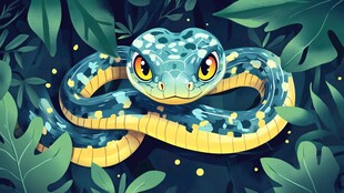 丛林中的萌态斑斓小蛇