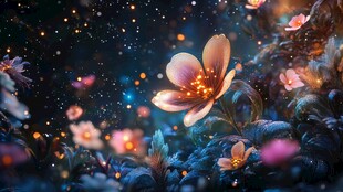 梦幻夜中绽放的绚烂花朵