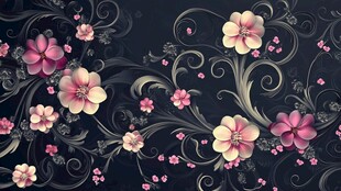 黑色背景上的绚丽花卉图案