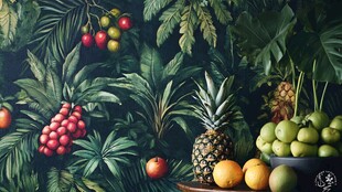 热带风情水果与绿植图景