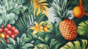 热带水果与繁茂绿植图案