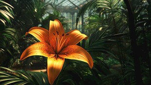 温室中绽放的橙色百合花