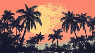 夕阳下的椰林剪影
