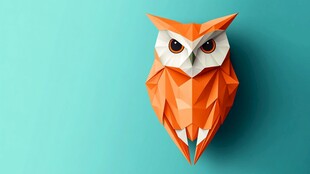 橙色折纸猫头鹰 清新背景