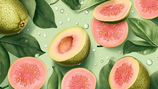 水润番石榴与绿叶清新画面