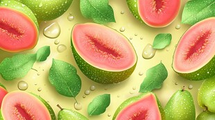 青绿色番石榴水果清新图案