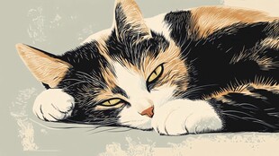 慵懒三色猫惬意休憩