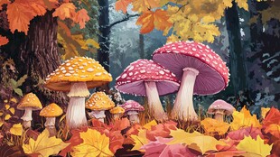 梦幻秋日森林中的蘑菇景观