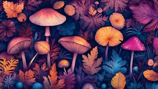 梦幻森林蘑菇与多彩植物