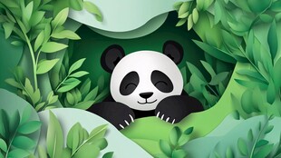 熊猫惬意藏身翠绿植物间