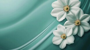 绿底三朵素雅白花卉