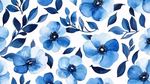 蓝白花卉无缝图案背景