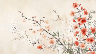 中式写意花卉枝头绽放