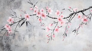 水墨桃花枝 尽显中式雅韵