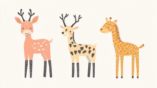 可爱小鹿与长颈鹿插画