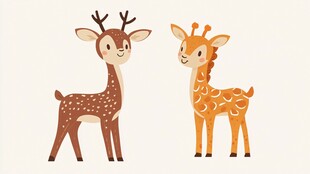 可爱小鹿与小长颈鹿同框
