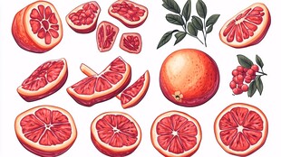 新鲜多汁的西柚切片插画