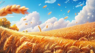 金色麦田 飞扬麦芒与蓝天