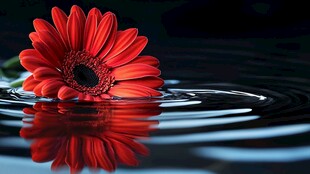 红菊浮水绽 潋滟光影间