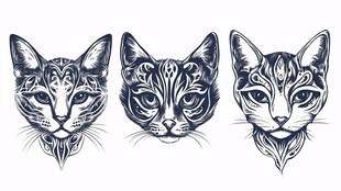 三只猫咪的精美线条图案