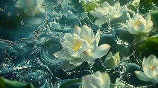 水中绽放的圣洁白莲花