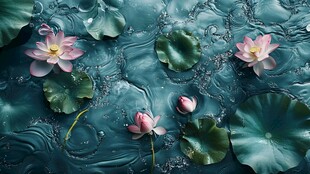 碧波上的娇艳荷花与莲叶