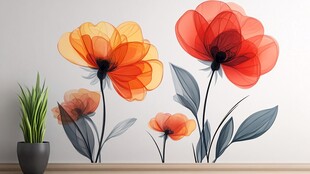 墙上绚丽花朵装饰画