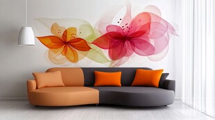 多彩花卉墙饰的时尚客厅