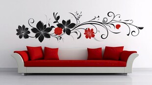 时尚花卉墙饰搭配红色沙发