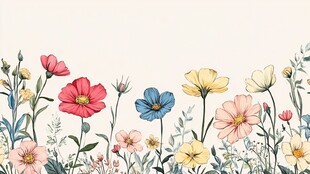 缤纷花卉手绘边框插画