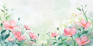 水彩风粉色花卉边框背景图