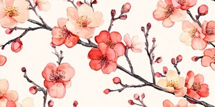 手绘粉色梅花图案背景图