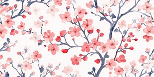 手绘唯美粉色樱花花卉图案