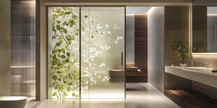 现代浴室玻璃的绿植艺术
