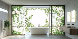 自然风浴室 绿植环绕浴缸