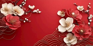 红底繁花中式装饰背景