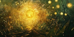 梦幻金色发光太阳奇幻场景