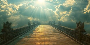 梦幻阳光照耀古老石桥