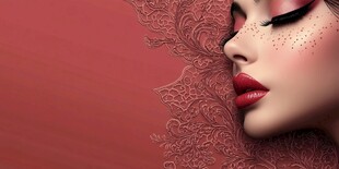 梦幻红妆美人侧颜特写